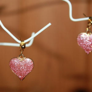 Pink Glitter Enamel Heart Earrings