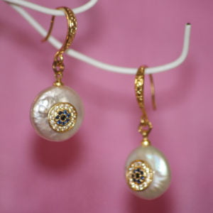 Baroque Pearl Drop ‘Blue Circle’ Earrings