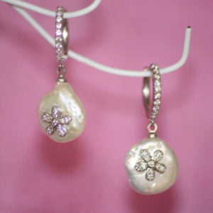 Baroque Pearl Drop ‘Silver Flower’ Earrings