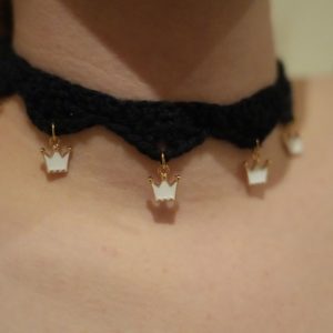 Crocheted Choker with Crown charms