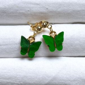 Green Pearly Shine Butterfly Earrings