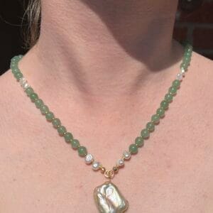 Green Jadeite Necklace + Baroque Pearl Pendant