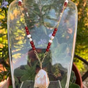 Carnelian and Baroque Pearl Necklace